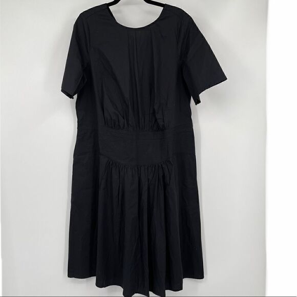 eShakti Navy Blue Lagenlook Poplin Release Dress with Pockets - Picture 1 of 9
